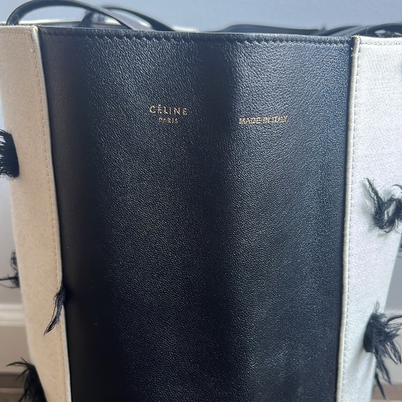 Celine leather and fabric cabas tote with fuzzy tufts - Picture 3 of 11